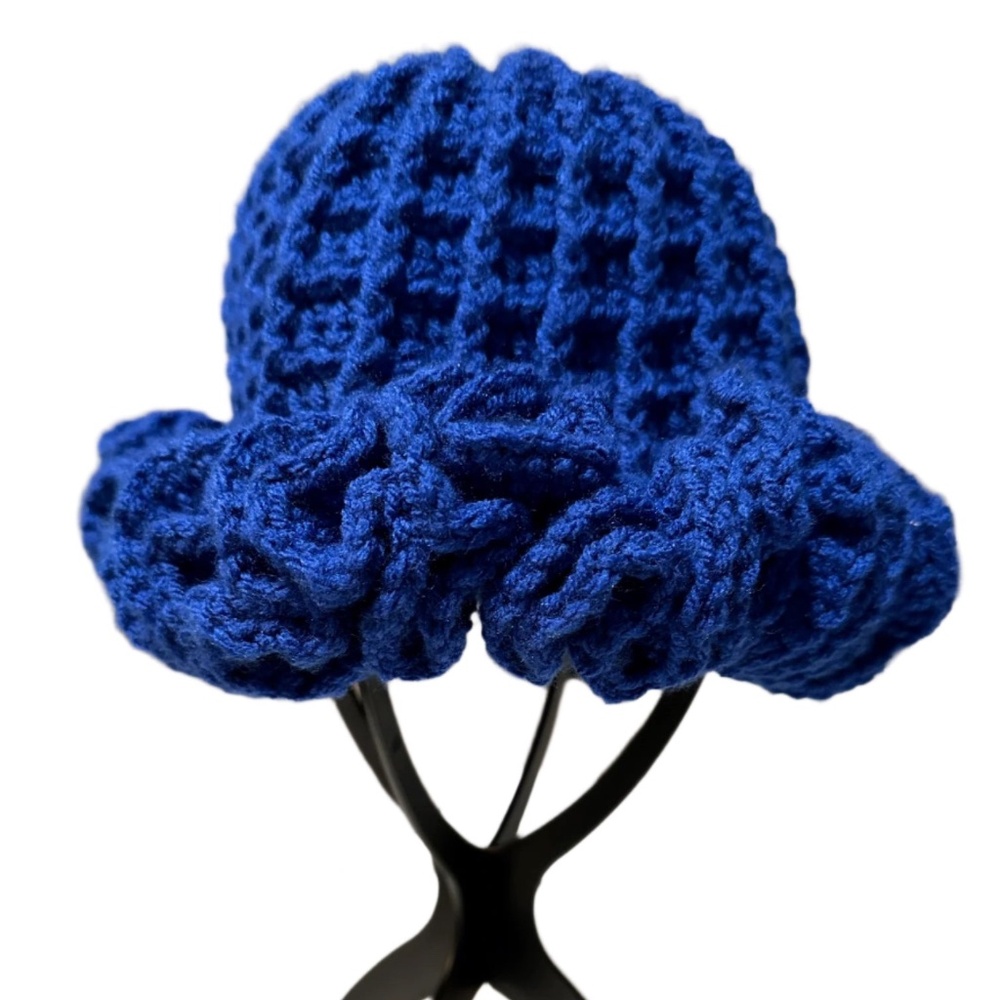 Handmade Blue Ruffle Hat - Artisan Crafted - Picture 4 of 6